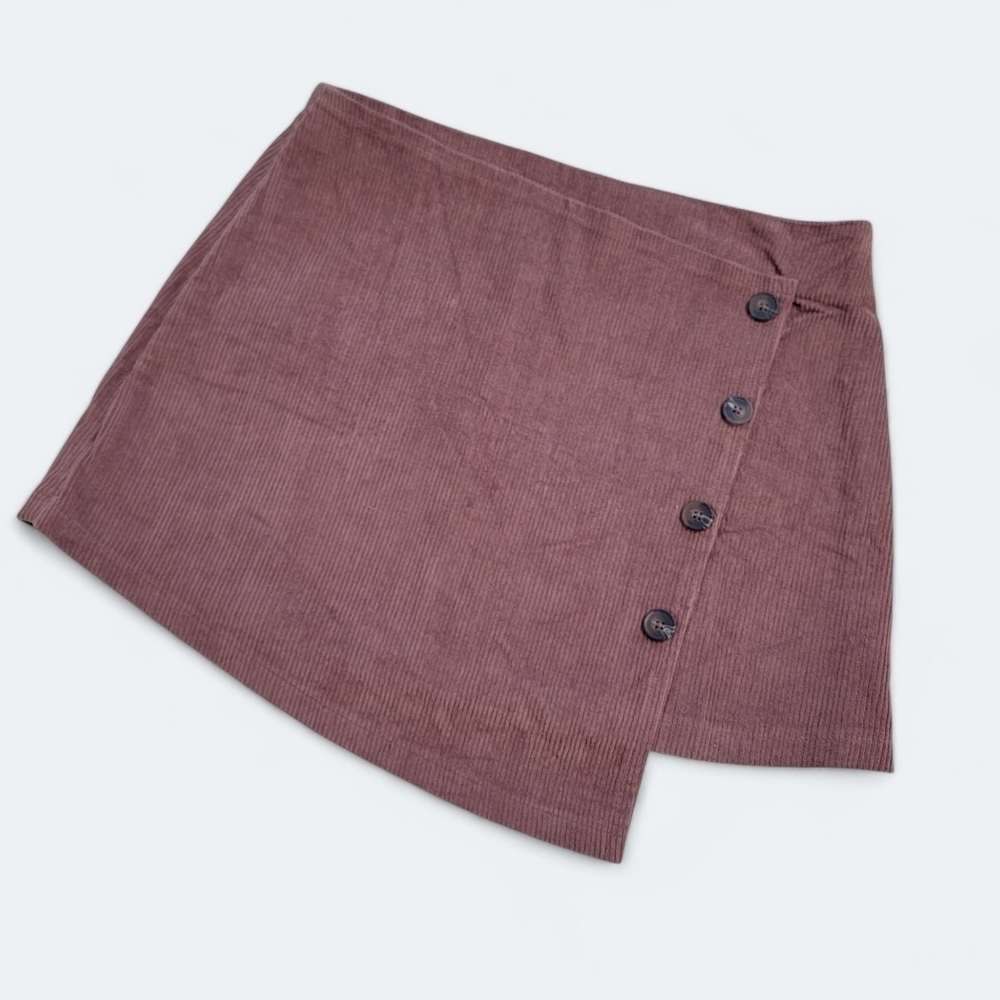 Forever 21 Corduroy Mini Skirt Faux Wrap Button Front Size Large
